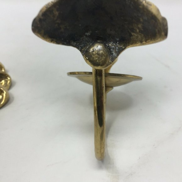Pair Ornate Brass Sconce Candle Holders Shell - Picture 8 of 9